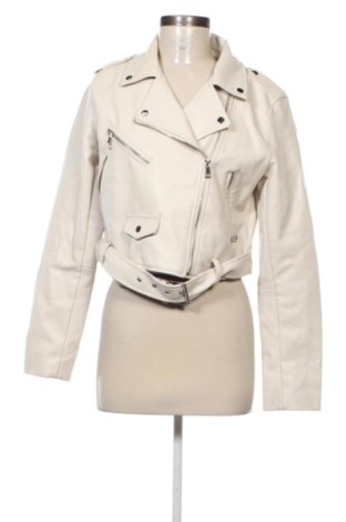 Geacă de piele pentru femei Stradivarius, Mărime XL, Culoare Ecru, Preț 141,72 Lei, #137282386