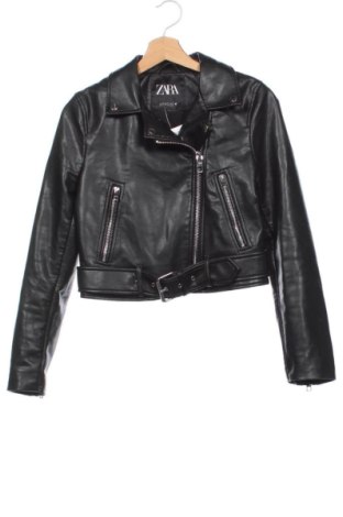 Дамско кожено яке Zara, Размер XS, Цвят Черен, Цена 24,00 €, #137340614