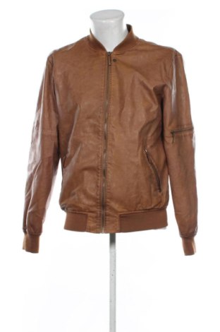 Мъжко кожено яке Bershka, Размер L, Цвят Кафяв, Цена 37,15 €, #137627655