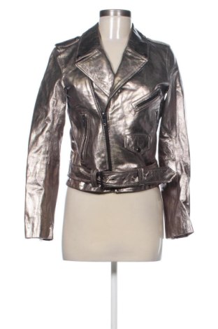 Geacă de piele pentru femei Zara, Mărime S, Culoare Argintiu, Preț 296,00 Lei, #137734952